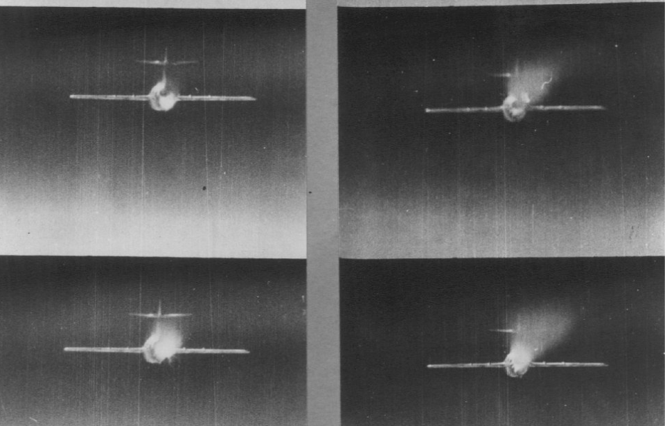 Four photos of an MiG-15 in flight