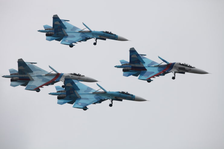 Variants of the Sukhoi Su-27 in flight