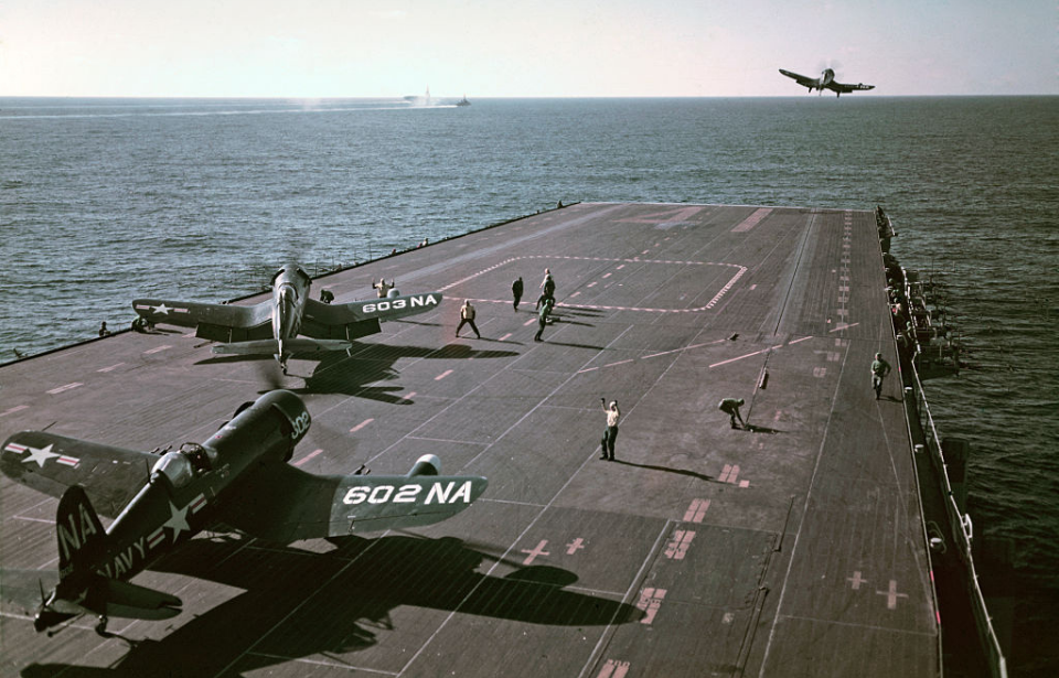 Vought F4U Cosairs taking off from the USS Midway (CVA-41)