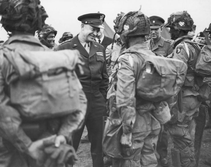 Dwight D. Eisenhower speaking with members of the 101st Airborne Division