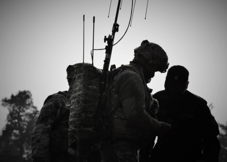 US Army soldiers in silhouette