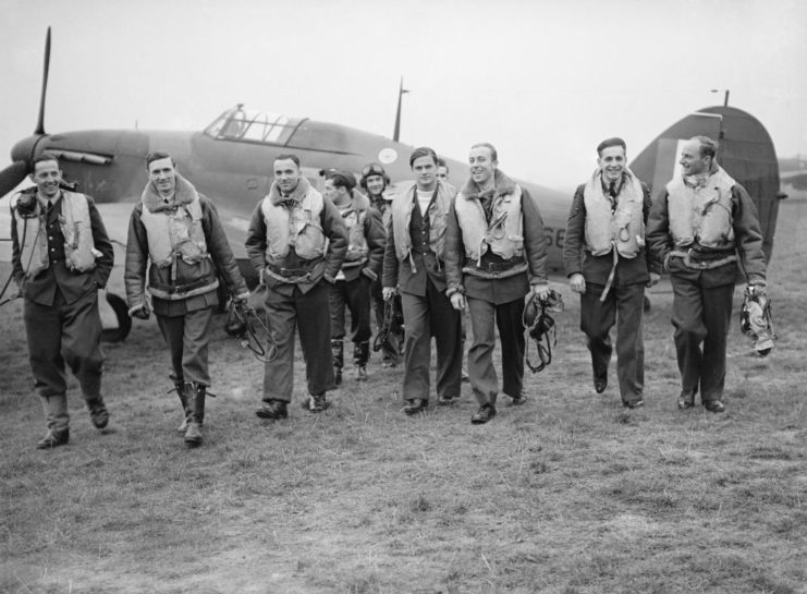 Members of the No. 303 Squadron walking together