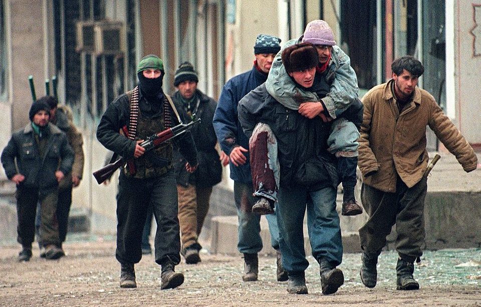 Chechen fighters walking together