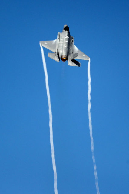 Lockheed Martin F-35 Lightning II rising into the sky