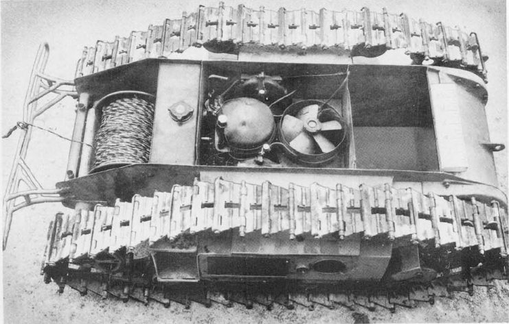 View of the interior workings of a Goliath tracked mine