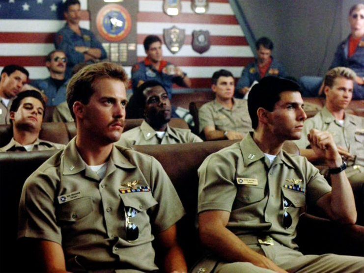 Tom Cruise and Anthony Edwards as Pete "Maverick" Mitchell and Nick "Goose" Bradshaw in 'Top Gun'