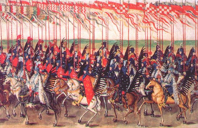 Painting of winged hussars in formation