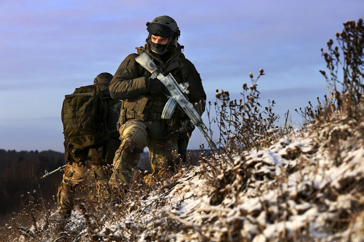 Two Russian Spetsnaz walking up a hill