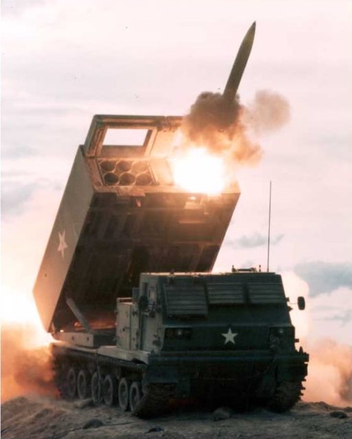 M270 MLRS firing a rocket