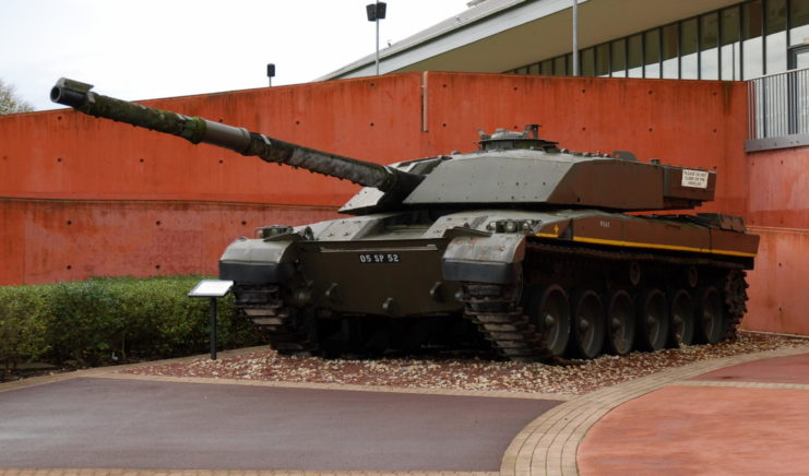Challenger 1 parked outside a building