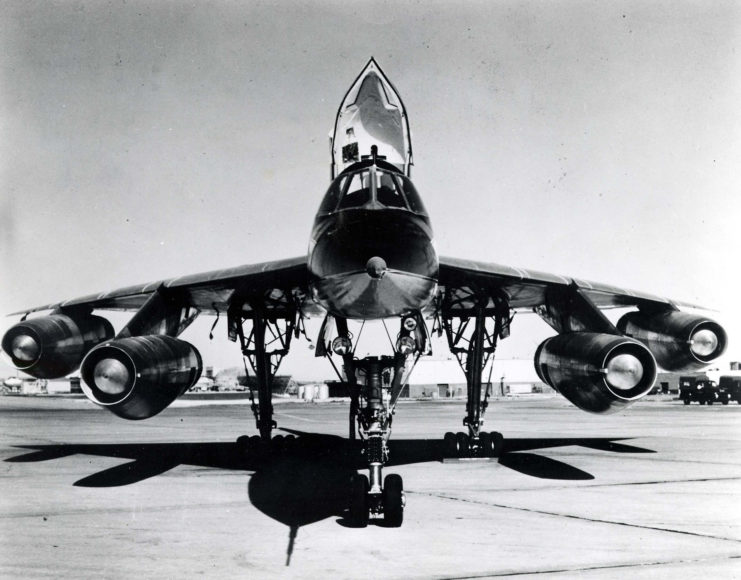Convair B-58 Hustler parked on the runway