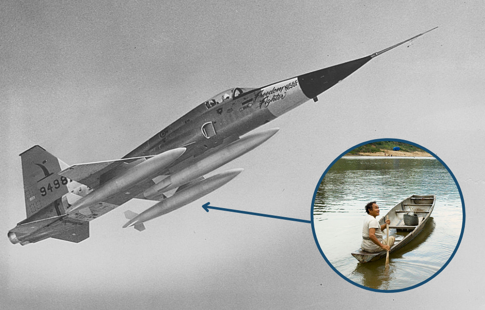 Aircraft in flight + Close-up of a drop tank