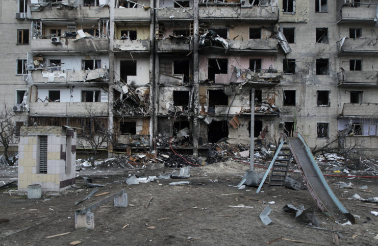 Damaged apartment building