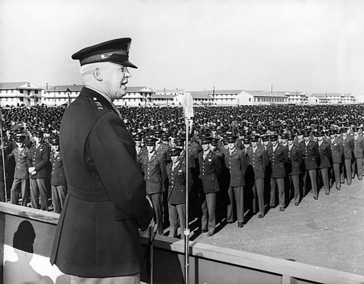 Henry Arnold addressing a crowd of aviation cadets