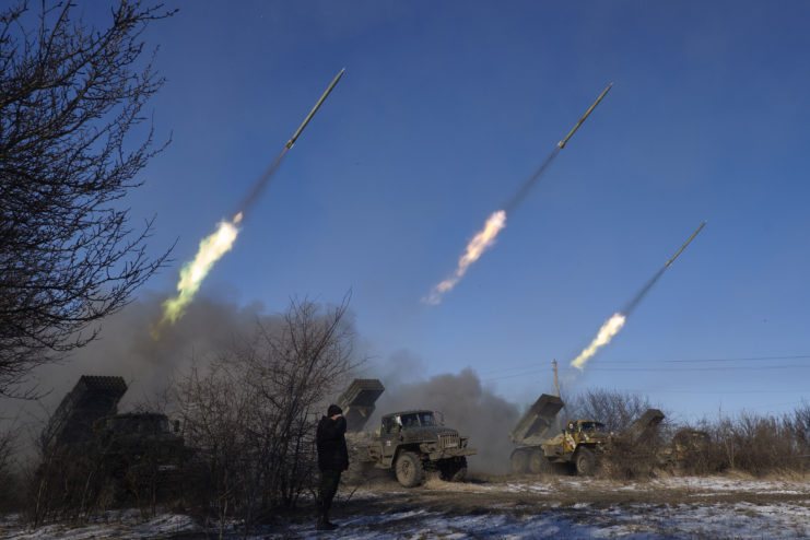 Russian MLRS firing rockets