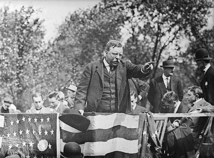 Theodore Roosevelt pointing into the distance