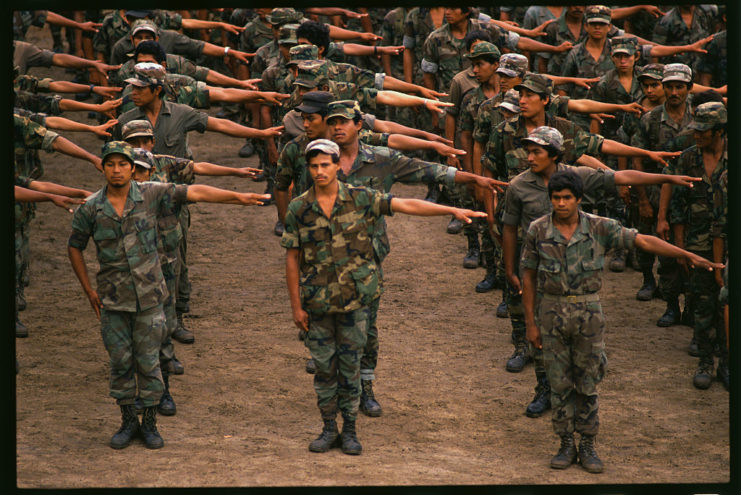 Anti-Sandinista forces standing in rows
