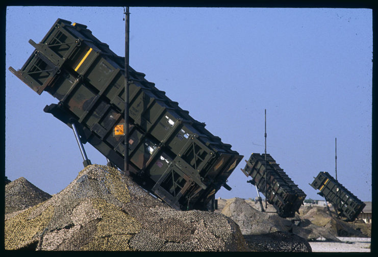 Three MIM-104 Patriots aimed at the sky