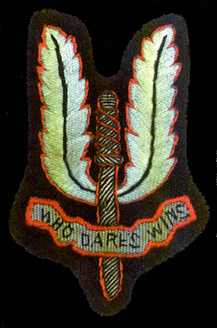 British Special Air Service (SAS) badge against a black background