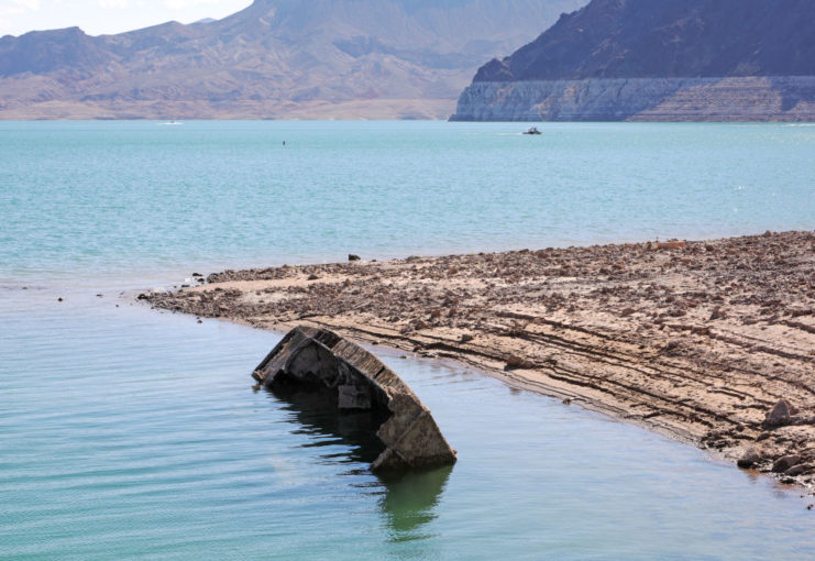 Partially-submerged Higgins boat in Lake Mead