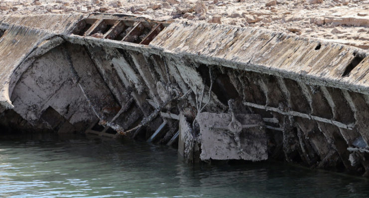 Close-up of a partially-submerged Higgins boat in Lake Mead