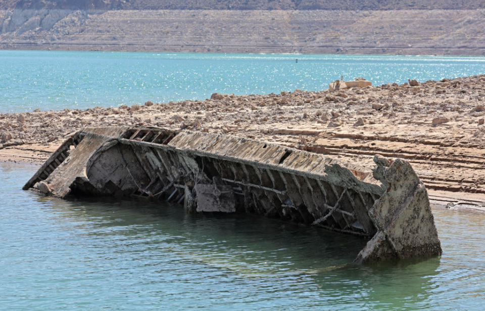 Partially-submerged Higgins boat in Lake Mead