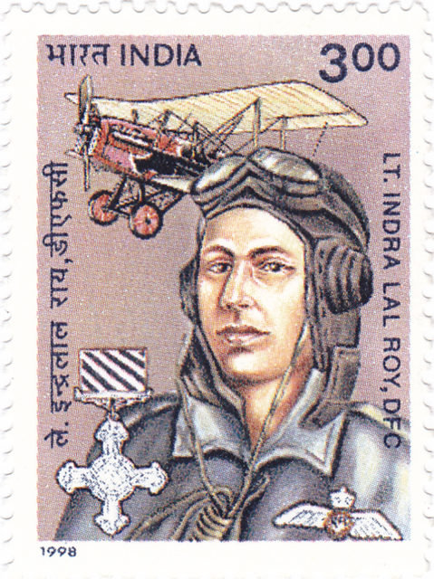 Stamp featuring an artist's rendering of Indra Lal Roy