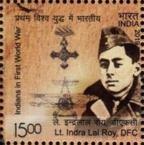 Stamp featuring a photo of Indra Lal Roy