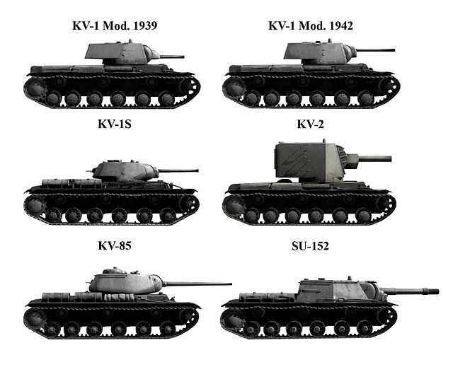 Six different variants of the Soviet KV tank