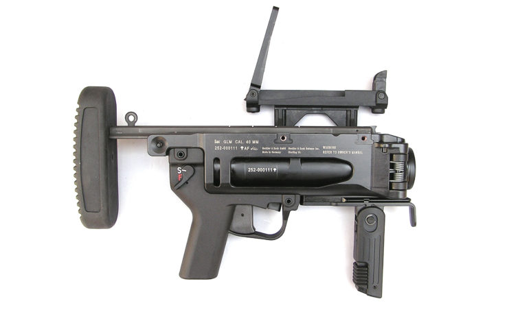 Side view of an M320 grenade launcher