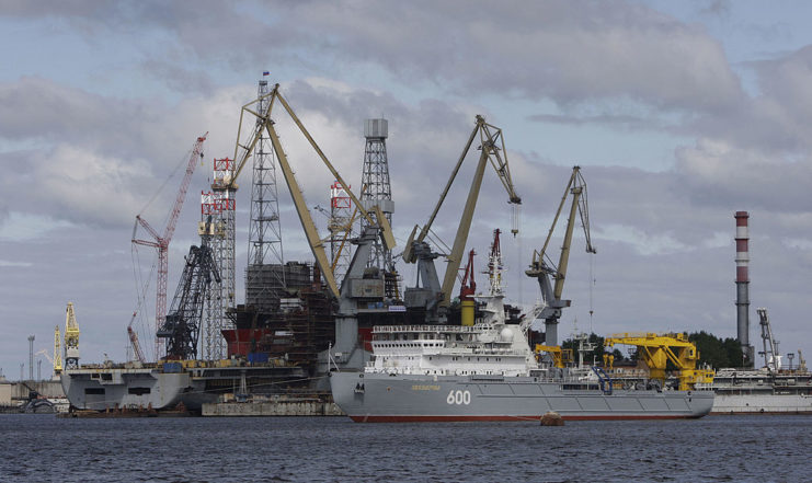 Boats sailing around Sevmash Shipyard