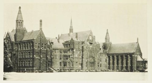 Exterior of St. Paul's School covered in snow