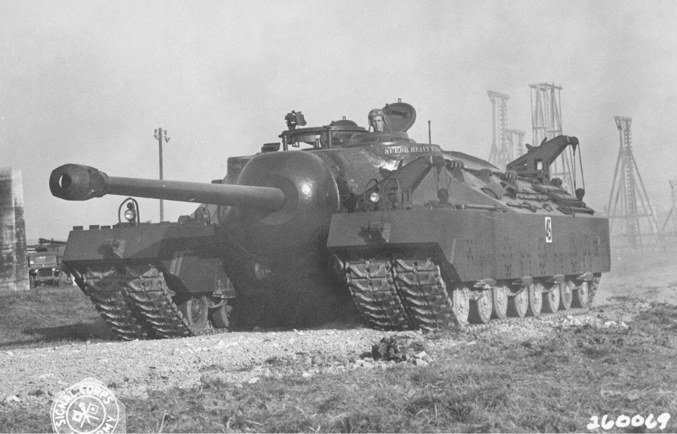 Soldier sticking his head out of a T28 Super Heavy Tank