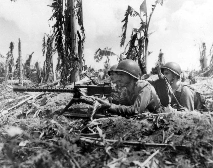 Three US Marines aiming a M1919 Browning