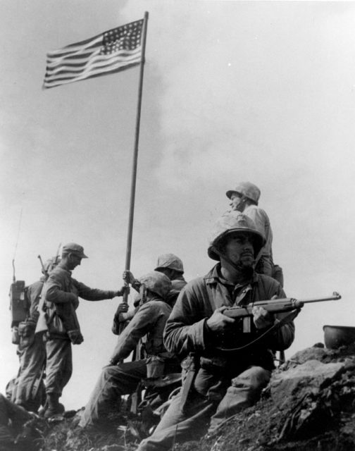 US Marines raising the American flag on Iwo Jima