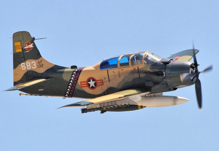 A Skyraider painted in the RVNAF colors, used during the Vietnam War