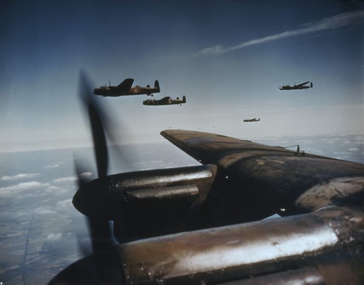 Avro Lancasters flying in formation