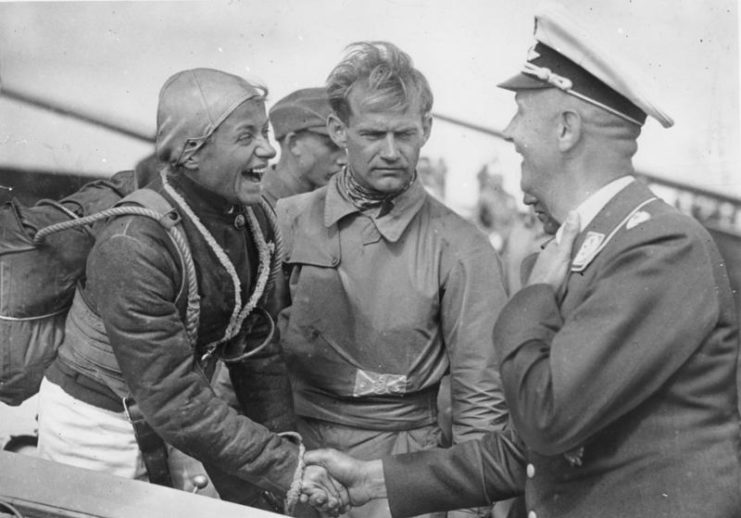 Hannah Reitsch shaking hands with a German military official