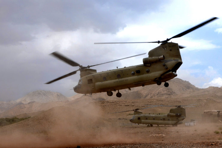 Boeing CH-47 Chinook helicopter taking off