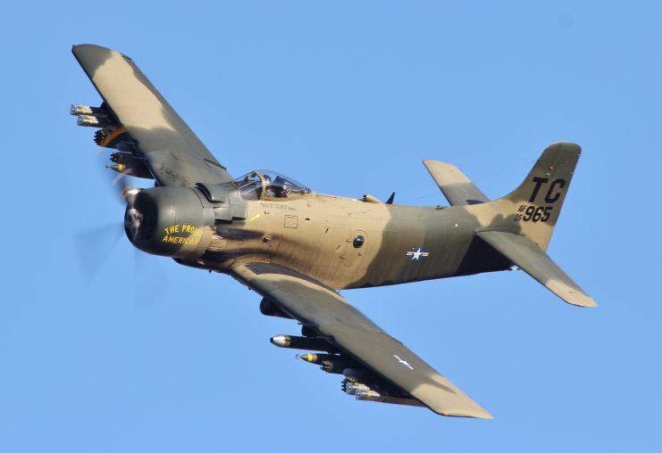 A Douglas Skyraider being flown in the modern day for a demonstration