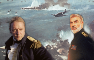 Movie Card for 'Midway' + Sean Connery as Marco Ramius in 'The Hunt for Red October' + Russell Crowe as Jack Aubrey in 'Master and Command: The Far Side of the World'