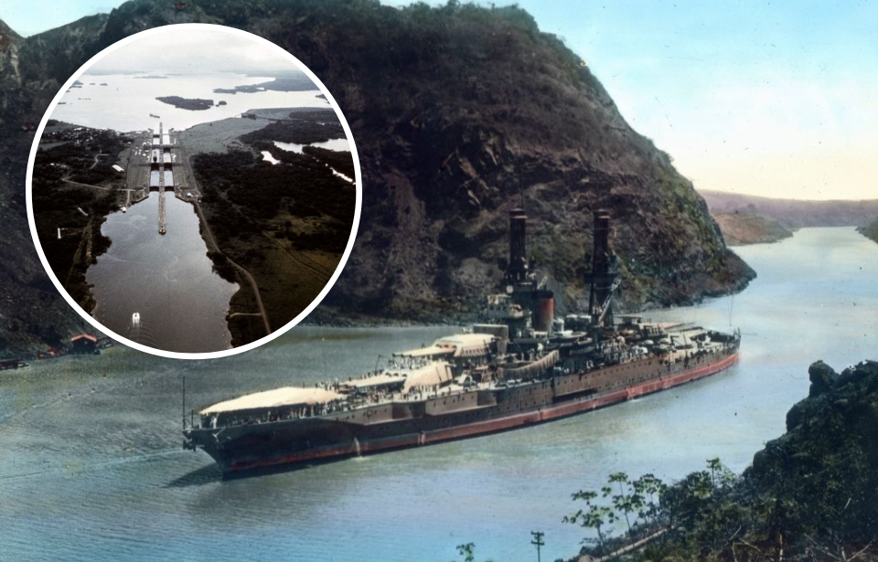 Ship passing through the Panama Canal + Aerial view of the Panama Canal