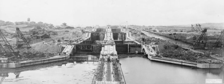 View of the Panama Canal's Gatun Locks