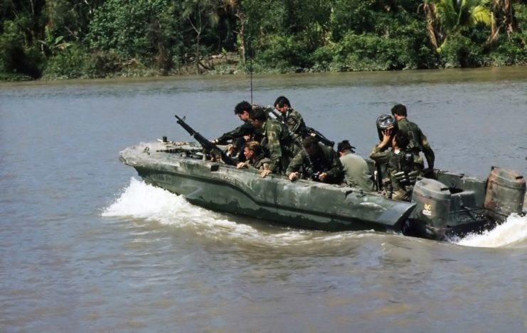 Members of US Navy SEAL Team One onboard an Assault Boat