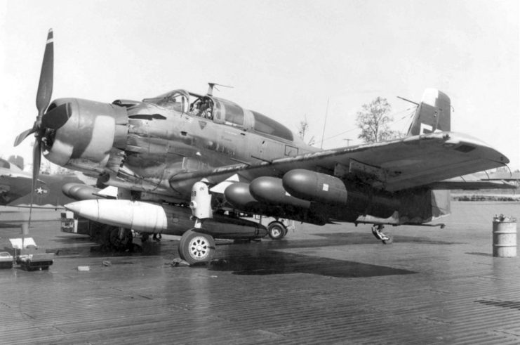 A Douglas A-1 Skyraider equipped with rocket launchers