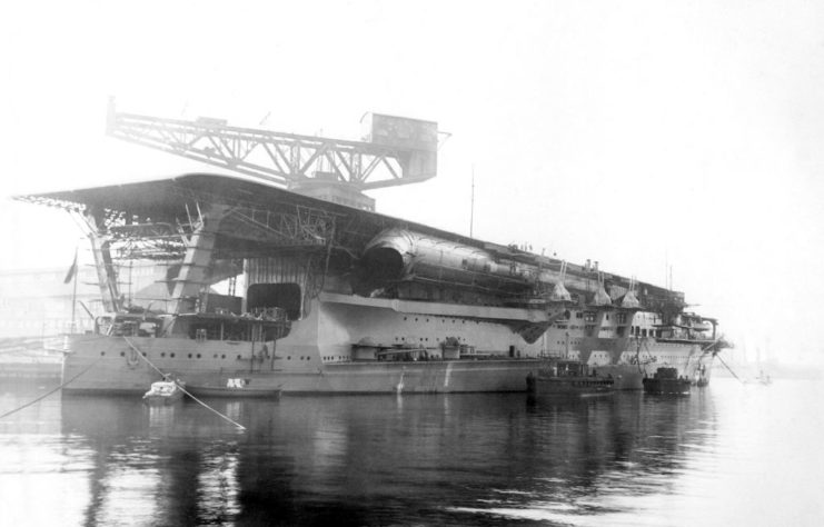 Kaga docked in the water