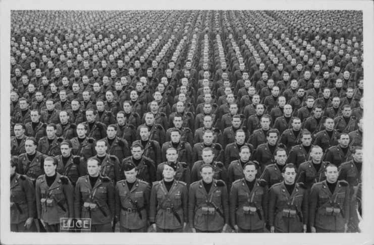 Rows of Italian Blackshirts standing in formation