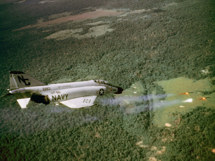 McDonnell Douglas F-4 Phantom II firing missiles while in-flight