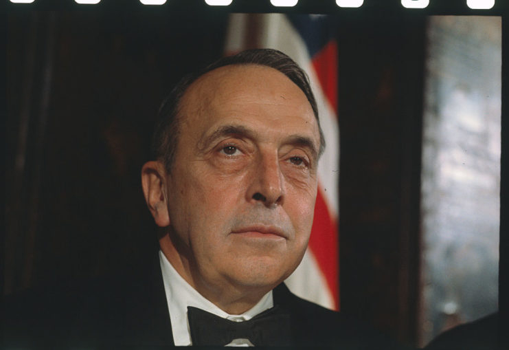 Gen. Lyman Lemnitzer wearing a suit and bowtie