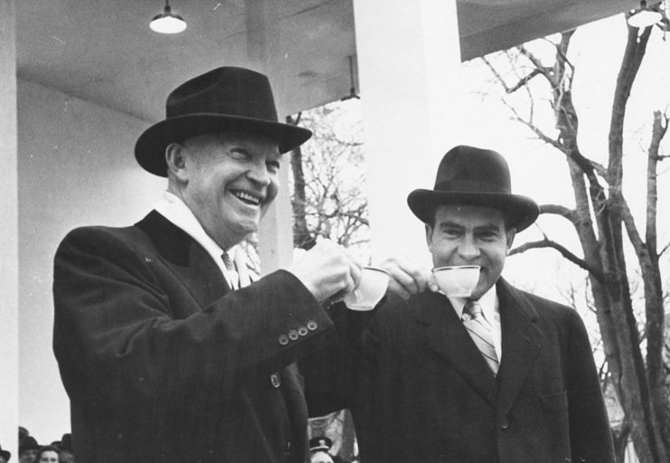 Richard Nixon drinking tea with Dwight D. Eisenhower